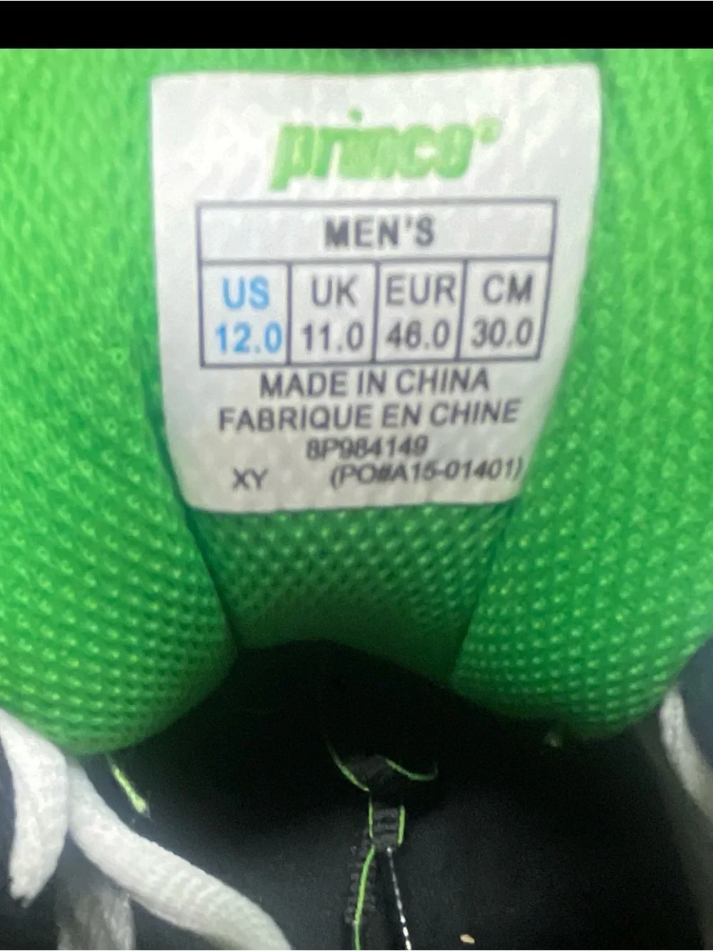Prince White, Black & Green Athletic Tennis Shoes